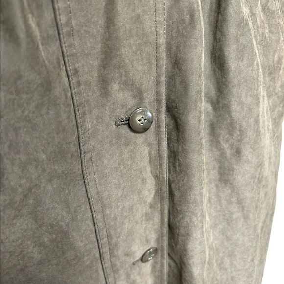 Outbrook Brown Hooded Trench Coat Button Up with Removable Hood 90’s Faux Suede - Picture 3 of 7